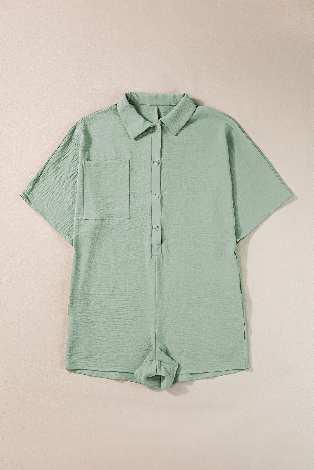 Half Button Collared Loose Romper w/ Pockets