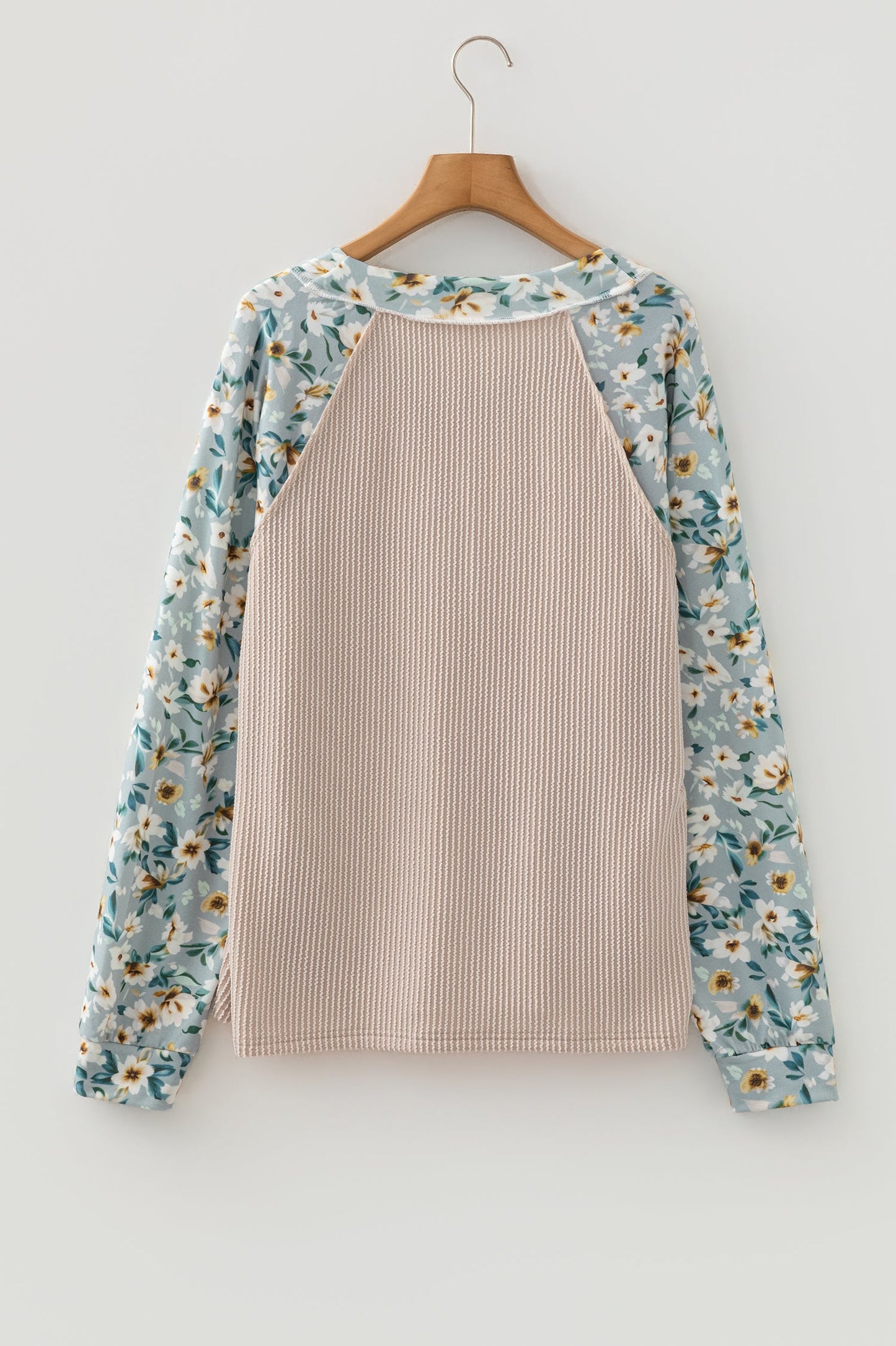 Floral Patchwork Corded Knit Long Sleeve Top