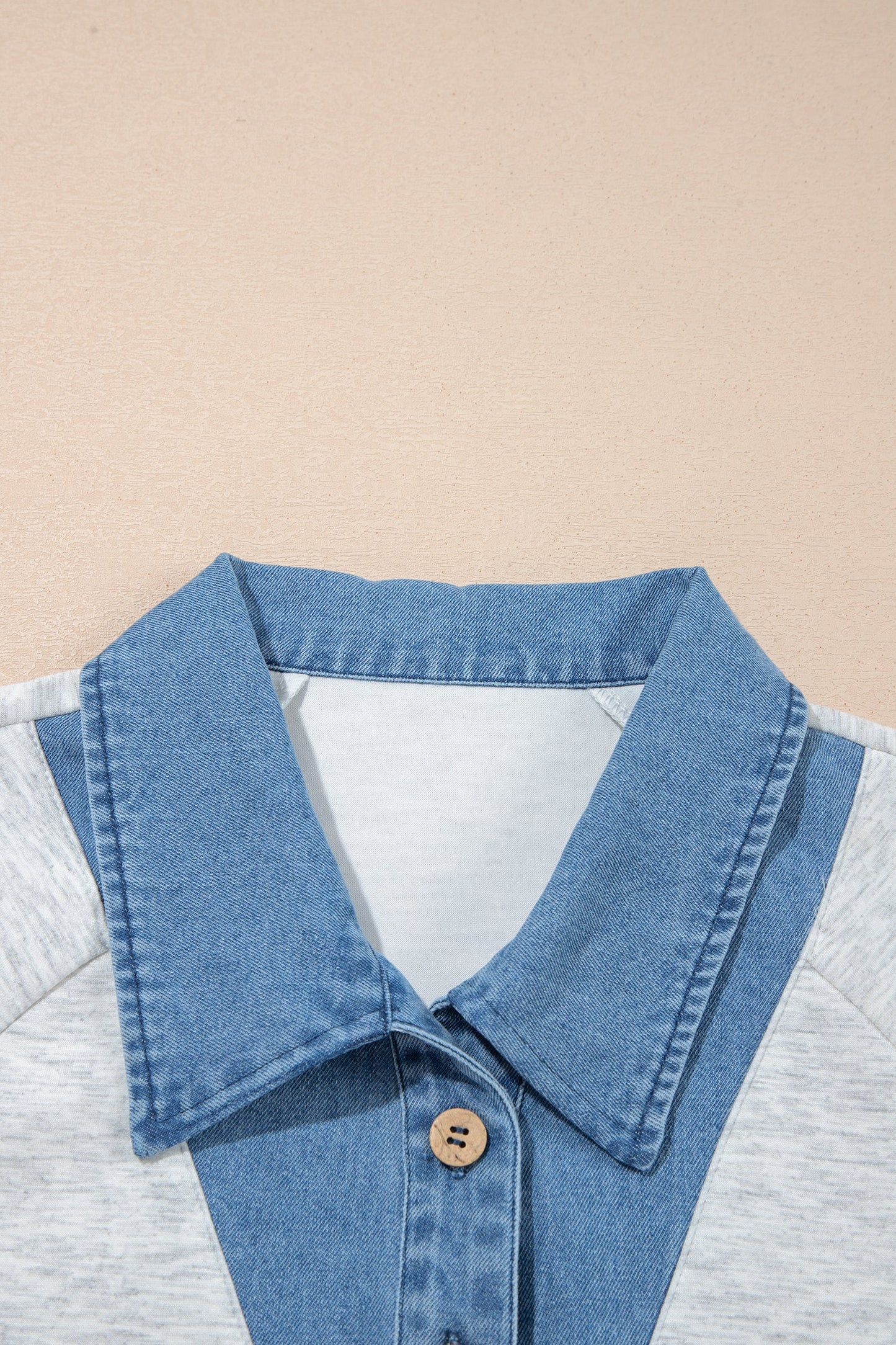 Denim Contrast Collar Cuffed Short Sleeve Top