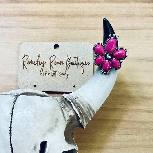 Pink Turquoise Western Style Stone Adjustable Ring