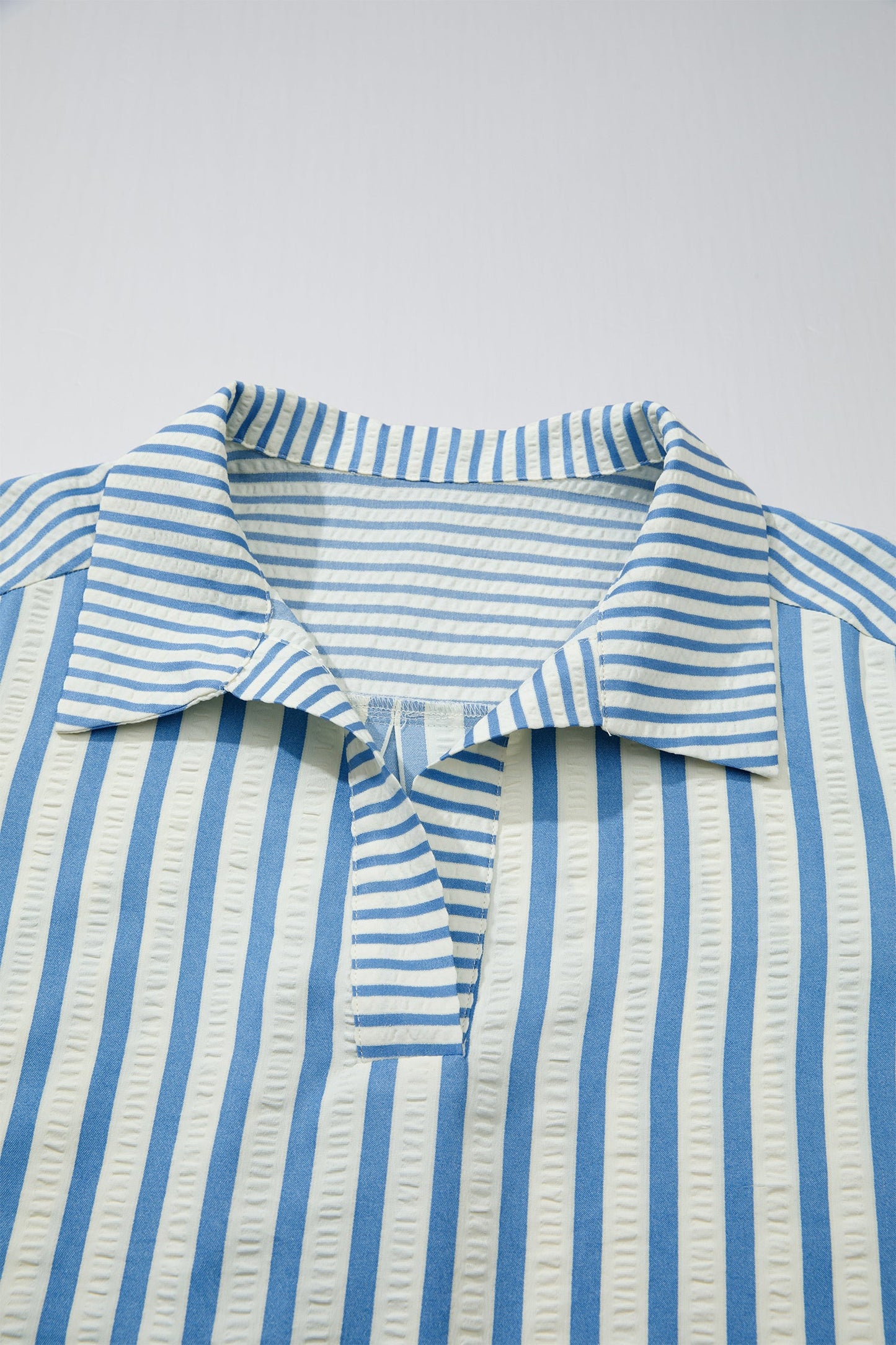 Stripe Collared V-Neck 3/4 Sleeve Blouse