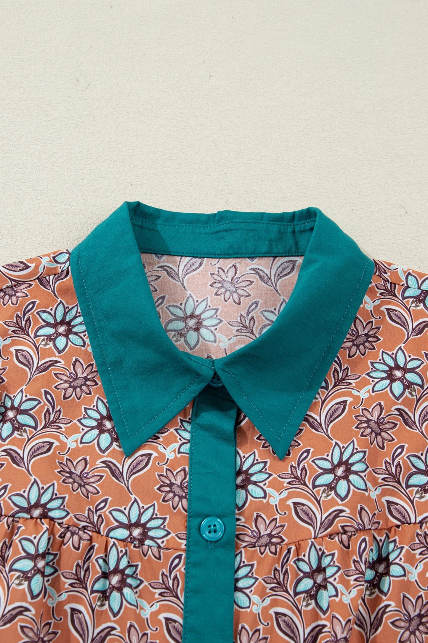 Floral Boho Contrast Collar Mini Shirt Dress