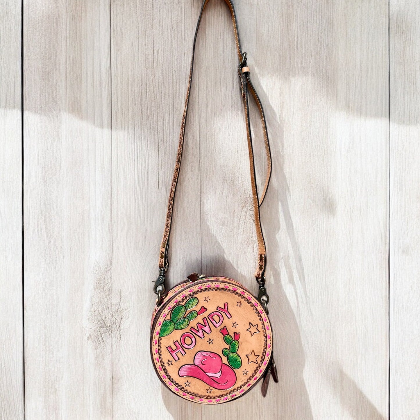 Howdy tooled leather crossbody bag