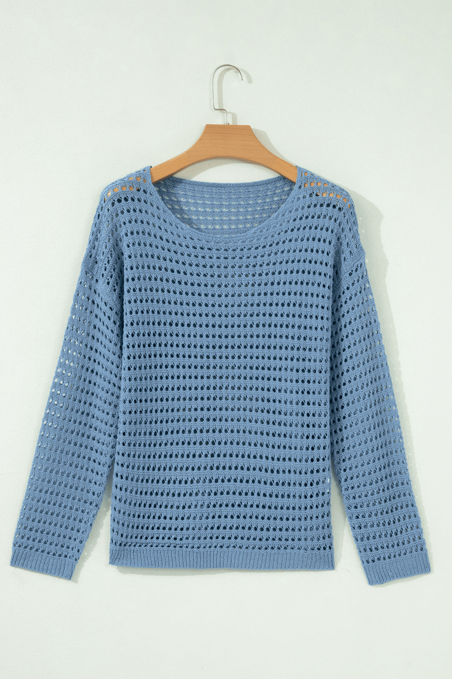 Solid Crochet Knit Long Sleeve Sweater