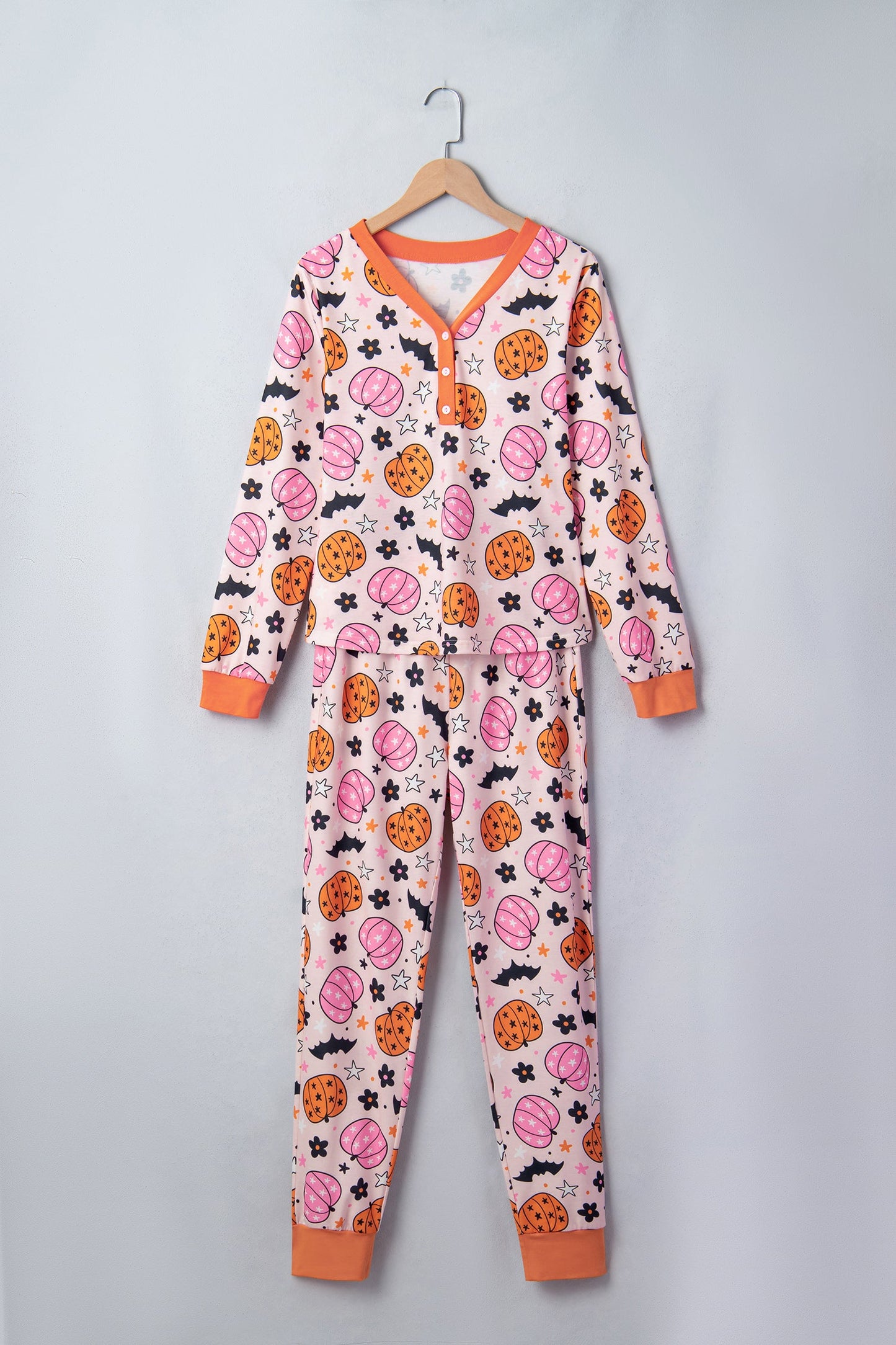 Halloween Pumpkin Long Sleeve Top & Pants Lounge Set