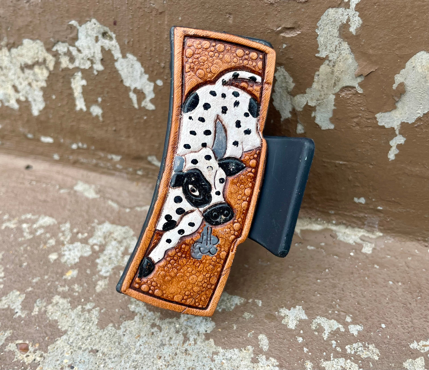 Highland Cow Tooled Leather  Hair Claw Clips 3”