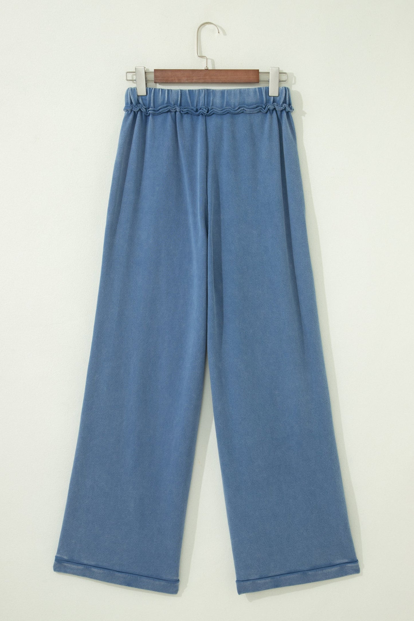 Solid Mineral Wash Drawstring Wide Leg Pants