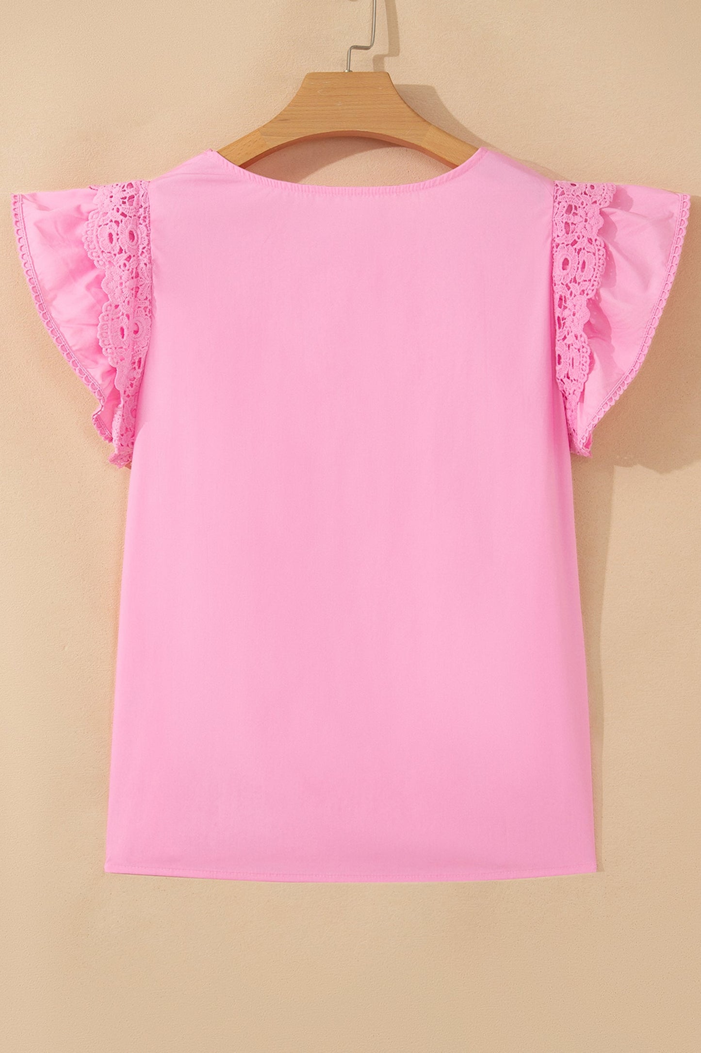 Solid Lace Flutter Sleeve Pleated Blouse