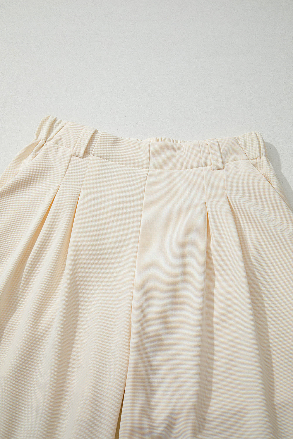 Solid Textured Elastic Waist Wide Leg Pants