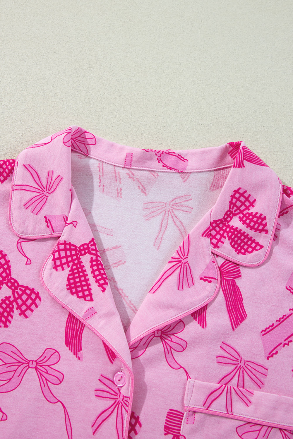 Bow Shirt and Shorts Pajamas Set