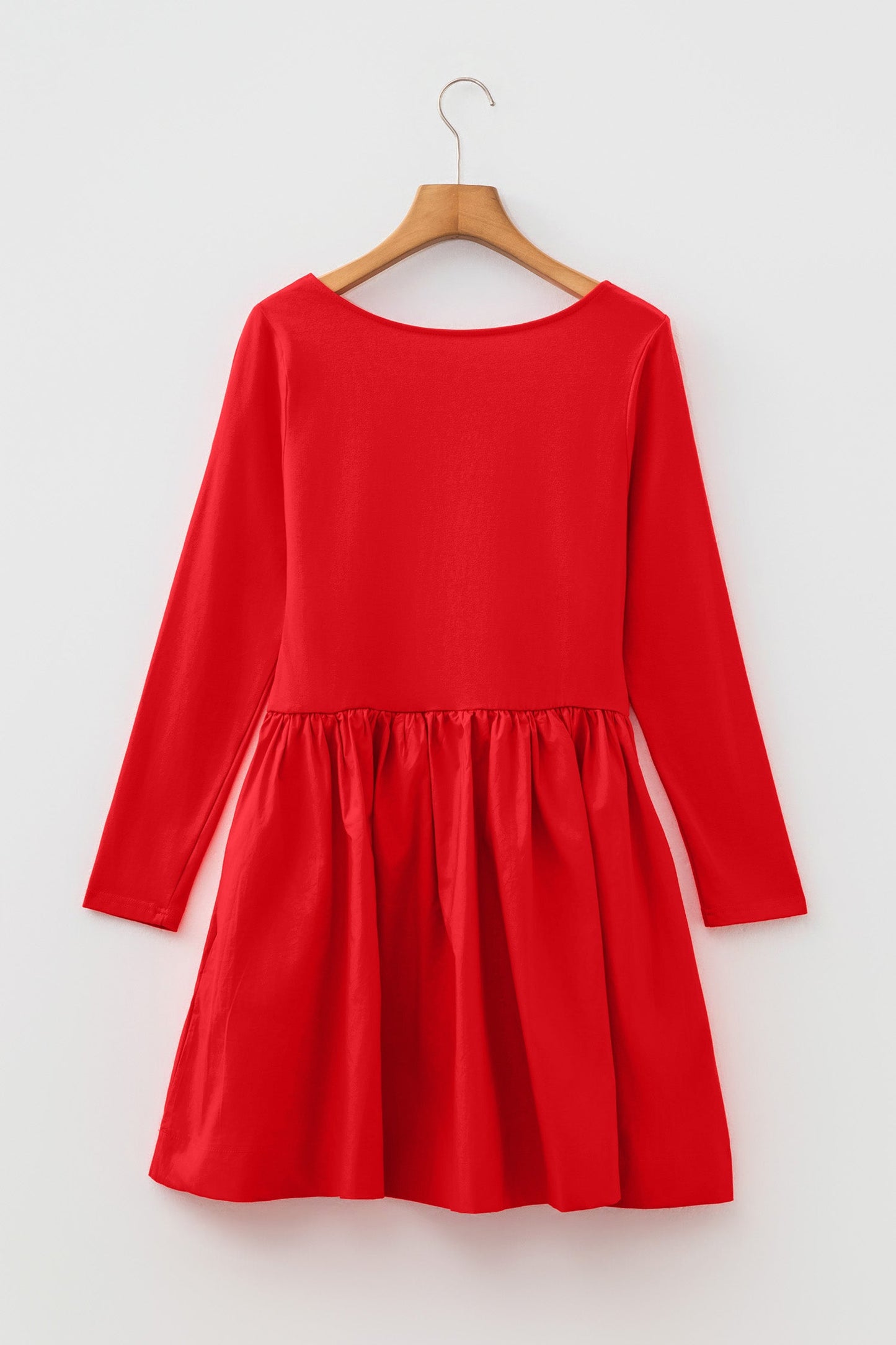 Solid Scoop Neck Long Sleeve Mini Dress