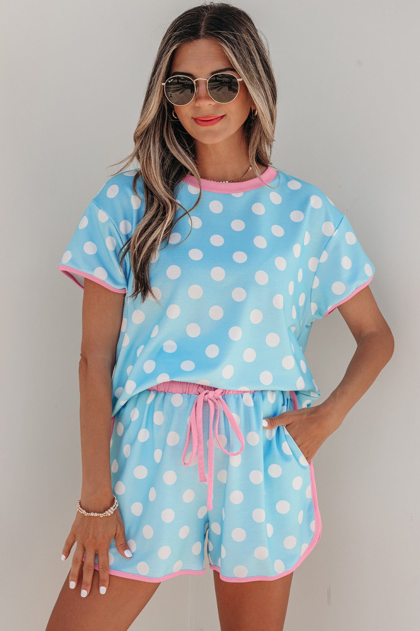 Polka Dot Contrast Trim Top & Short Set
