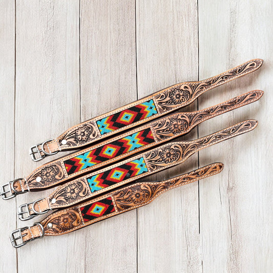Aztec tooled leather Dog collar