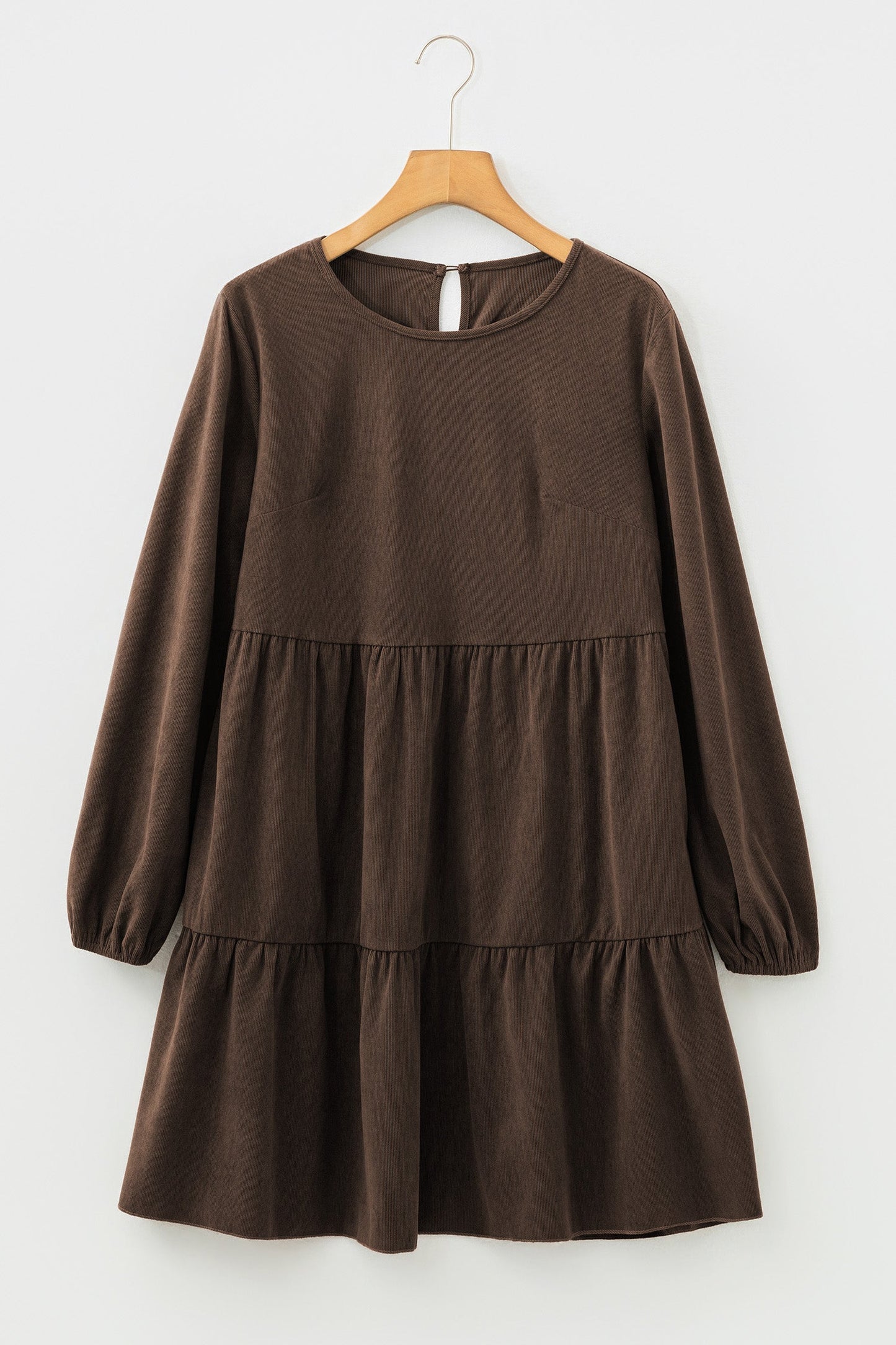 Solid Lantern Sleeve Tiered Mini Dress