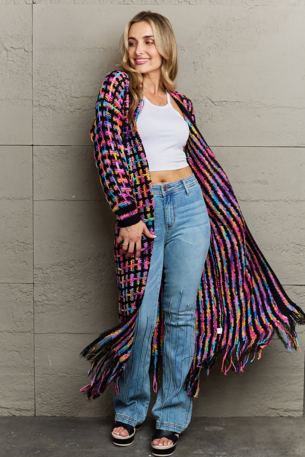 NicholesGifts Women Open Front Fringe Hem Cardigan