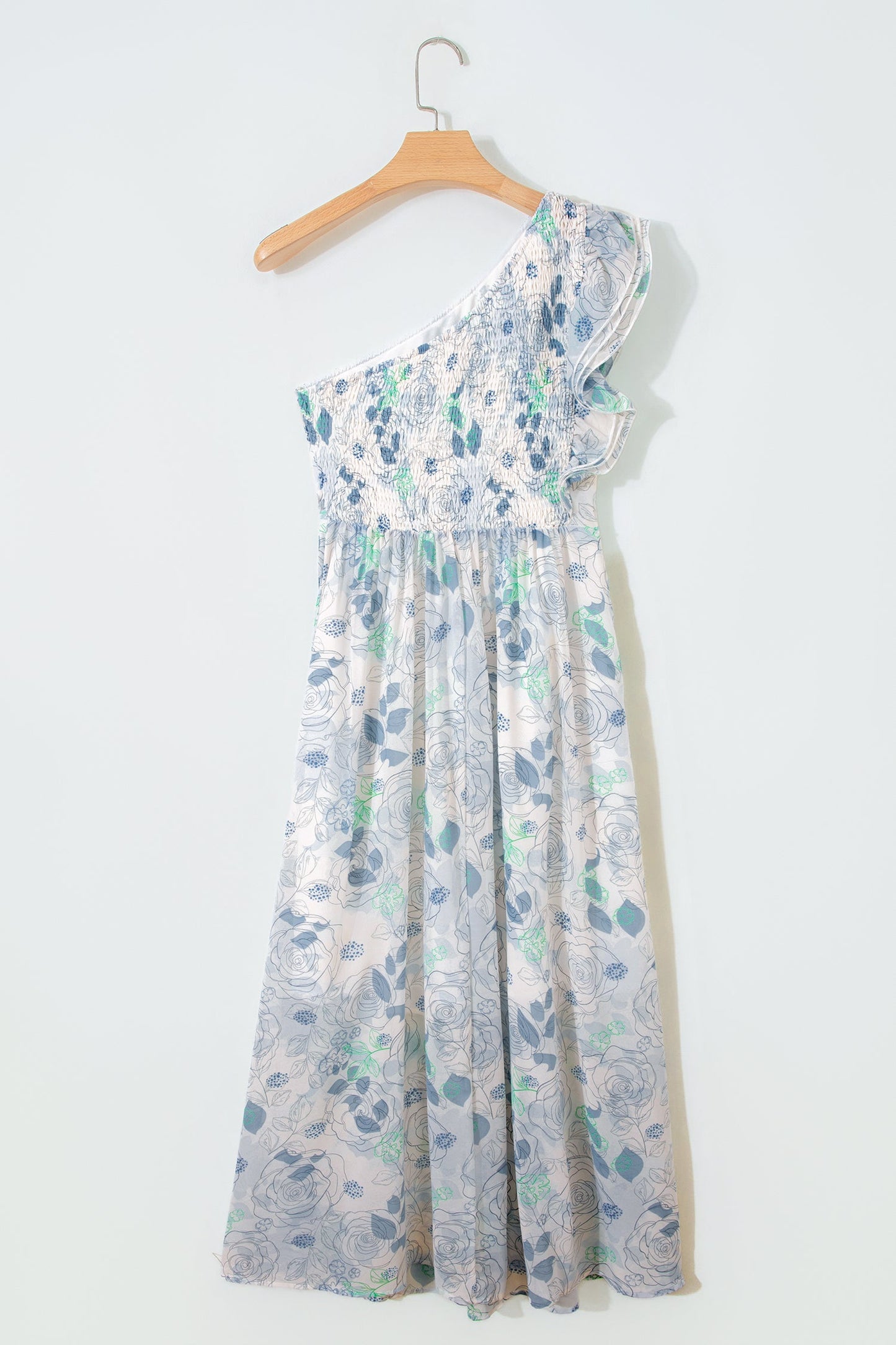 Floral Ruffle One Shoulder Maxi Dress