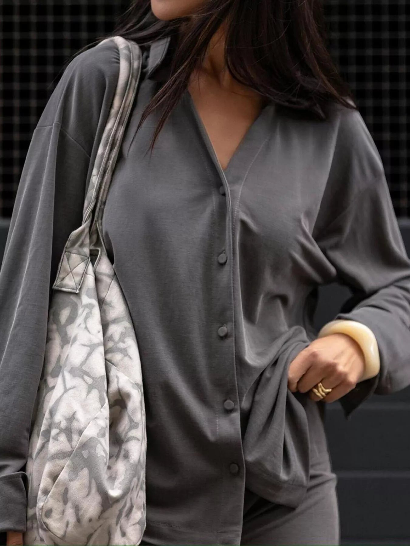 Relaxed Fit Button-Down Top and Pants Set