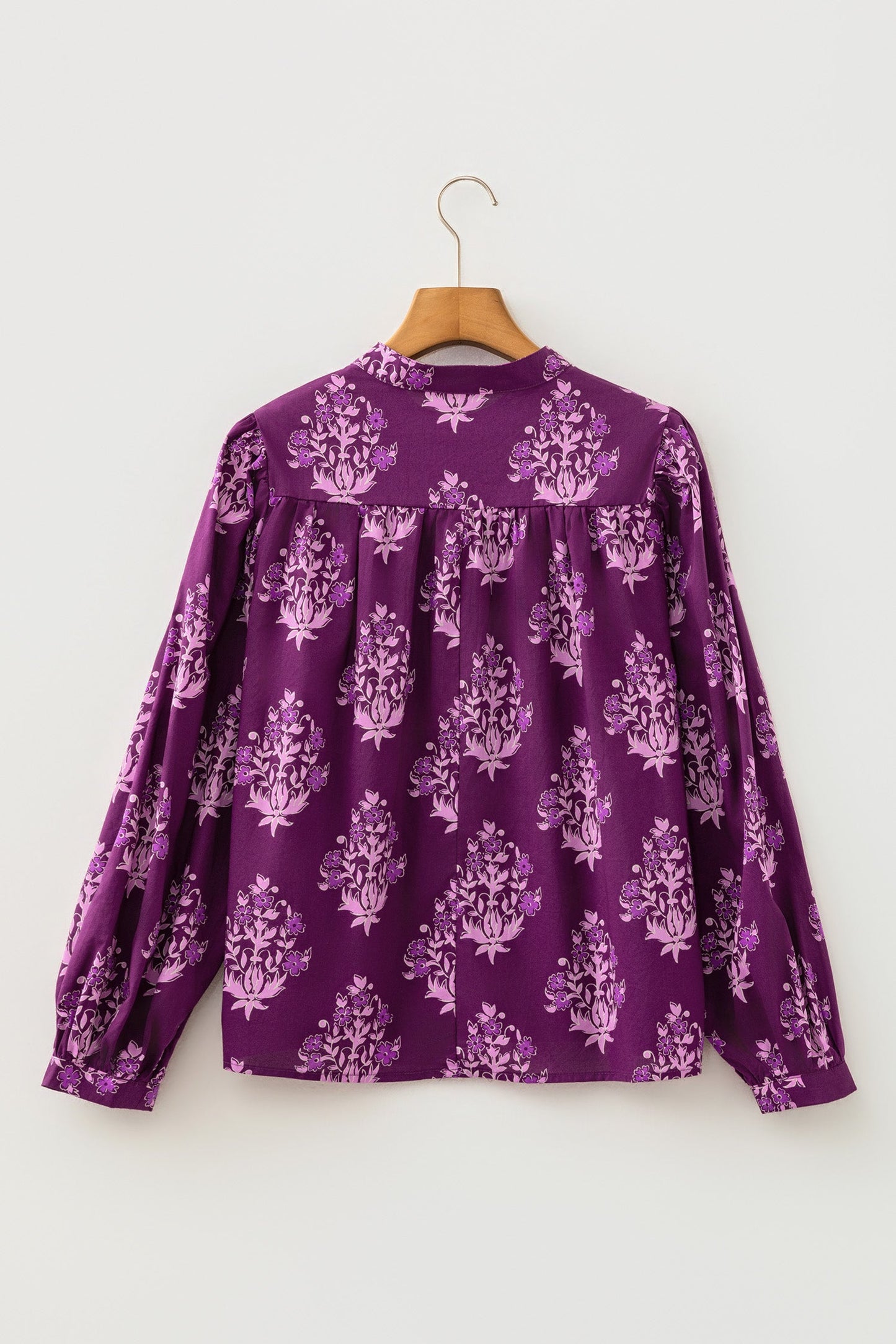 Floral Button Front Long Puff Sleeve Blouse