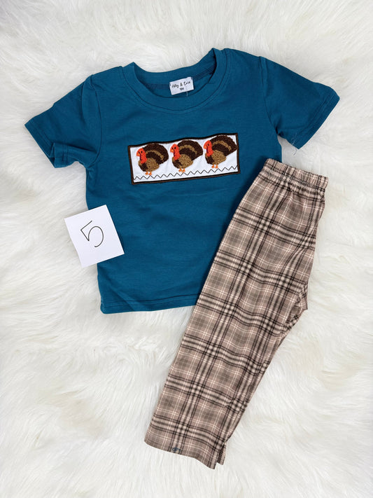 Blue Plaid Boy’s Thanksgiving Set (#5)