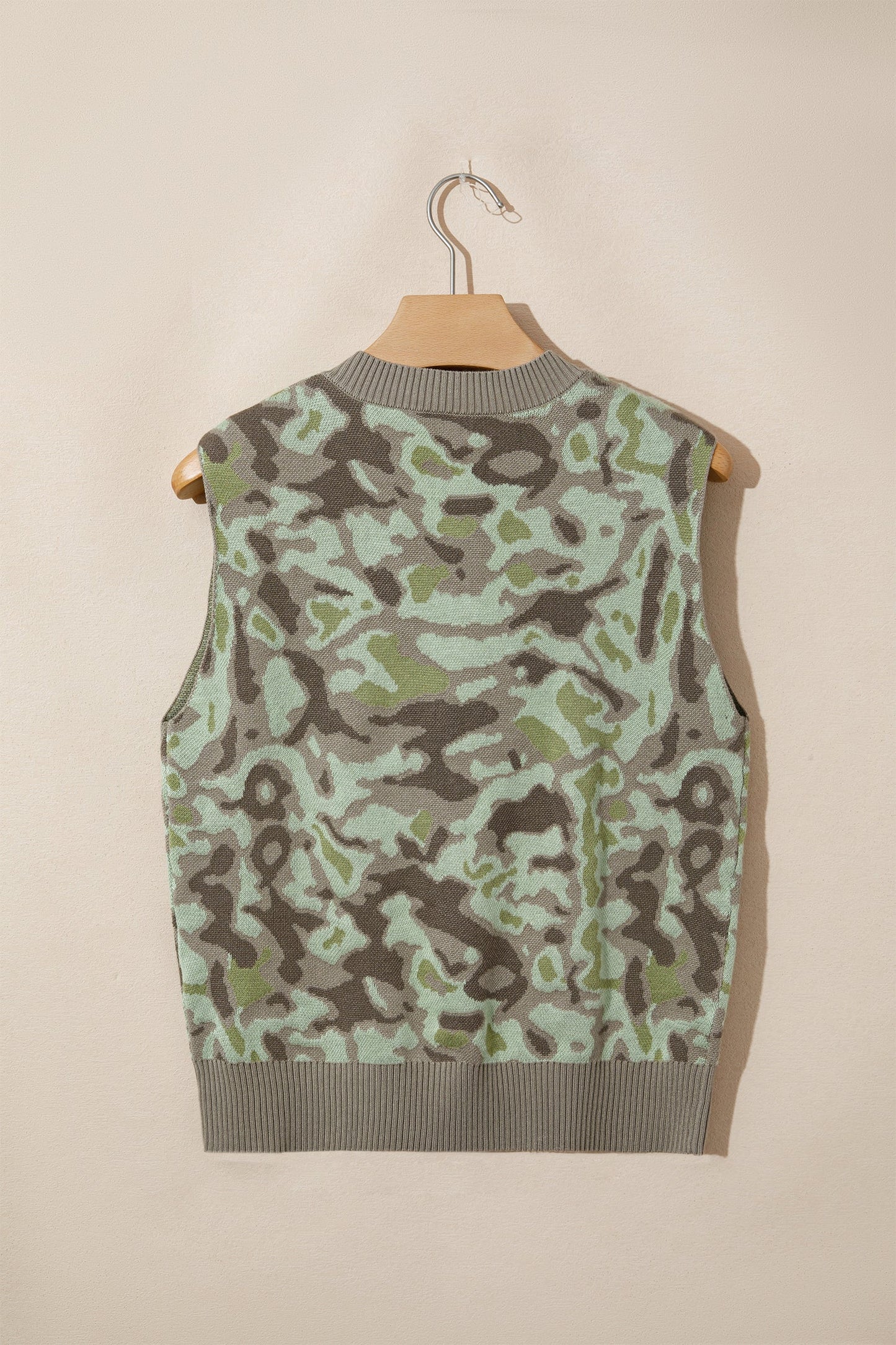 Camo Sleeveless Button Front Sweater Vest