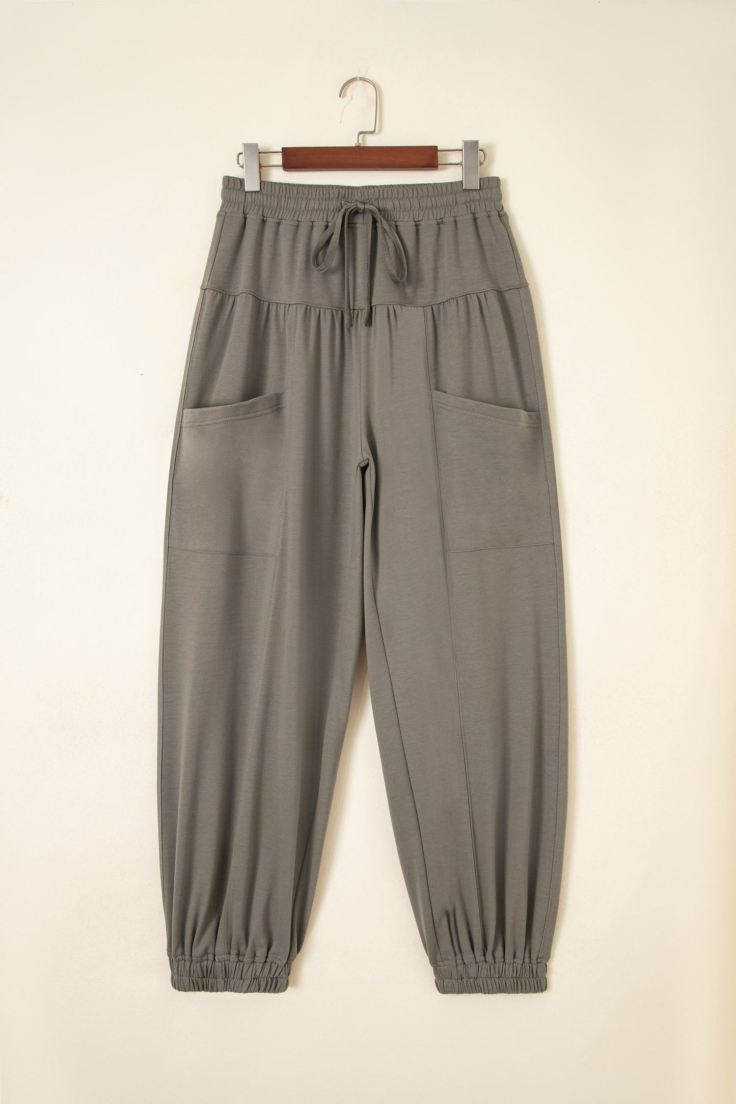 Solid Drawstring Elastic Waist Wide Leg Pants