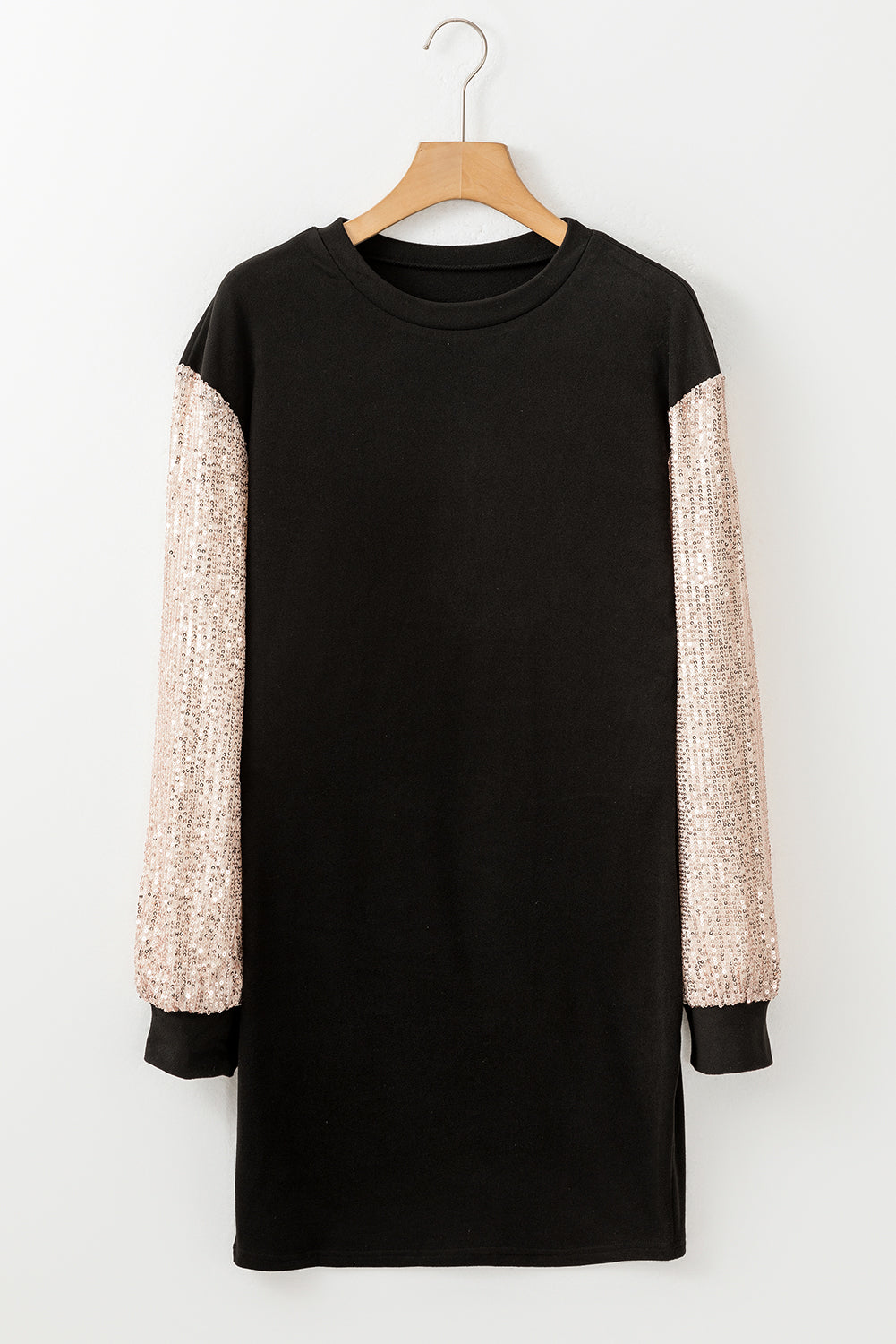 Solid Sequin Patchwork Puff Sleeve Mini Dress
