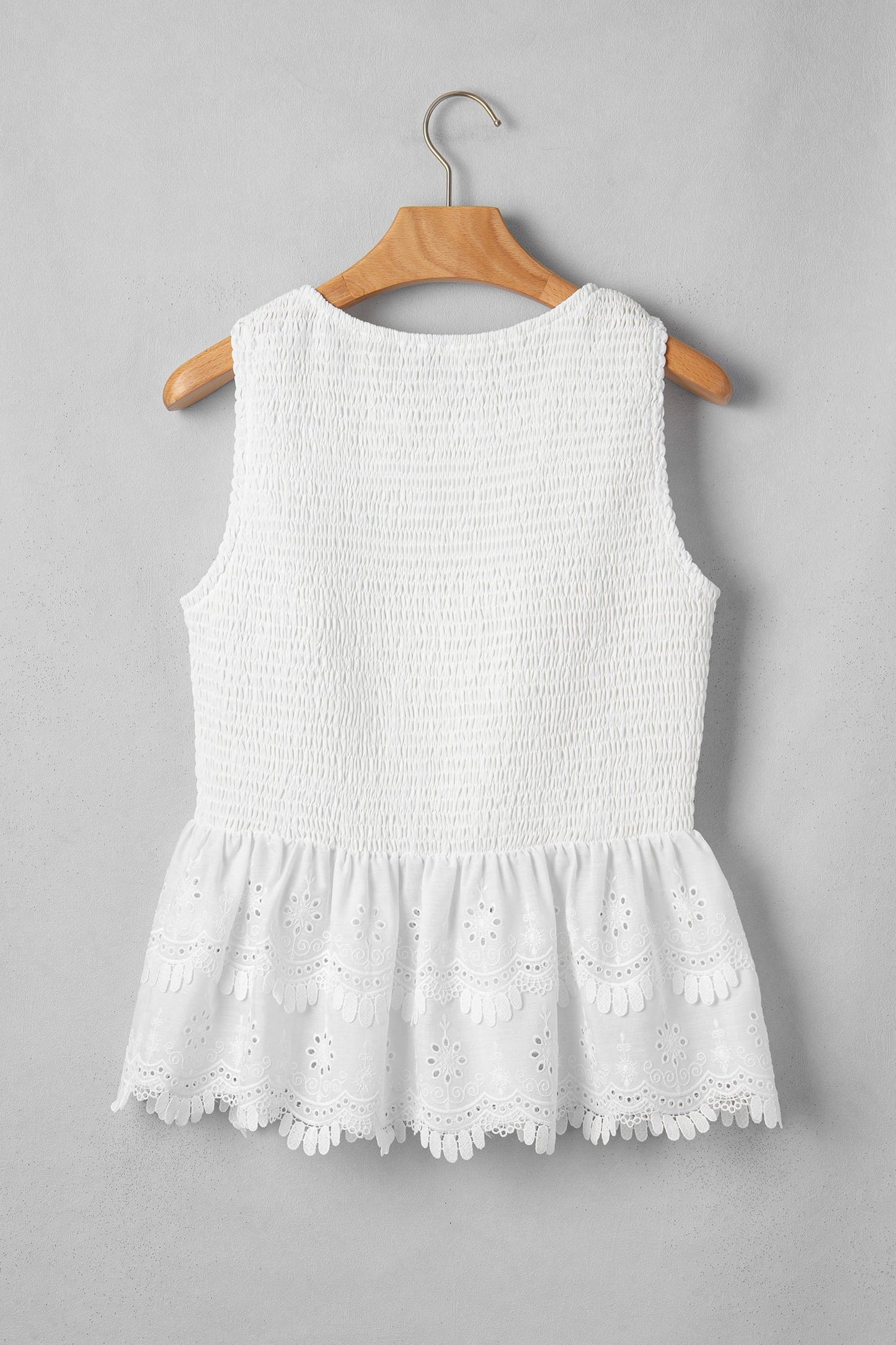 Smocked Lace Sleeveless Peplum Top