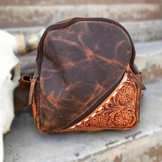 Vintage Leather Backpack Tooled Floral