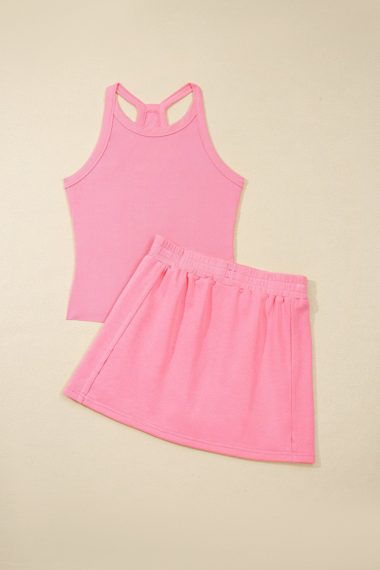Solid Tank Top and Elastic Waist Mini Skort Set