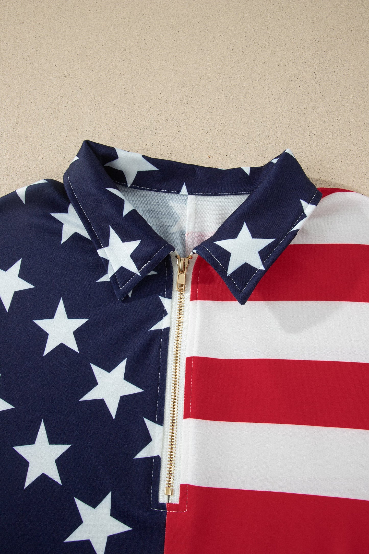 USA Flag Stars & Stripes Zip Collar Oversized Sweatshirt