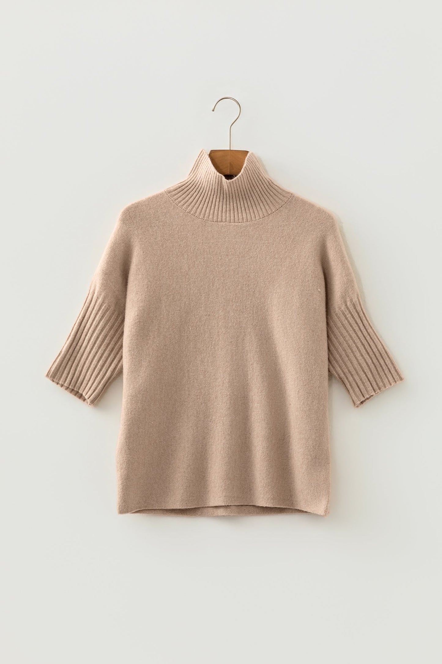 Ribbed Trim High Neck Short Sleeve Sweater