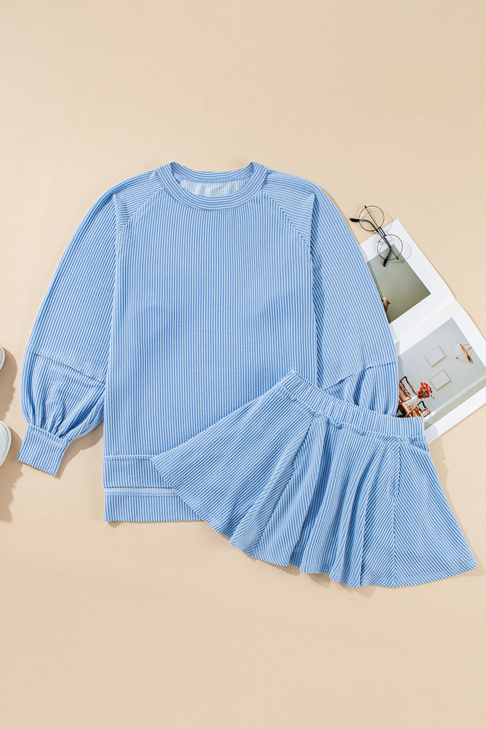 Corded Top and Ruffle Mini Skirt Set