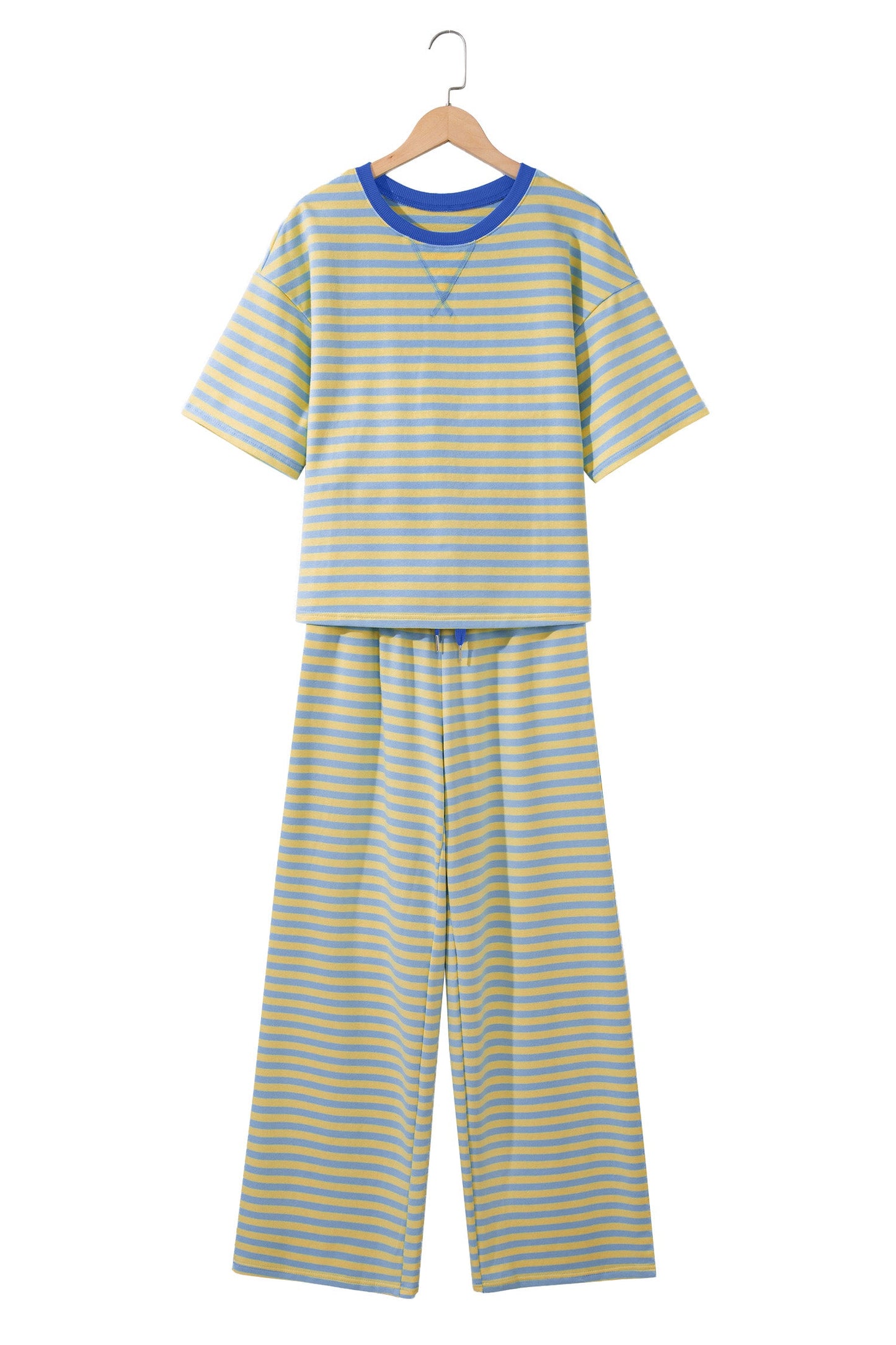 Stripe Colorblock Trim Short Sleeve Tee and Pants Set
