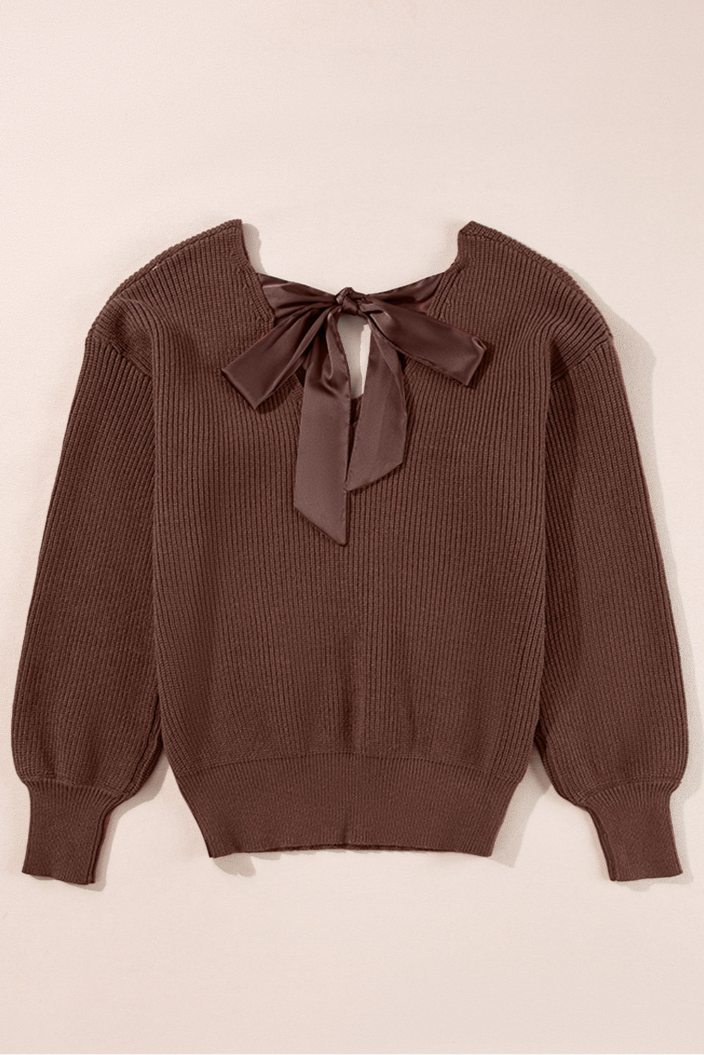 Bow Back  Lantern Sleeve V-Neck Sweater