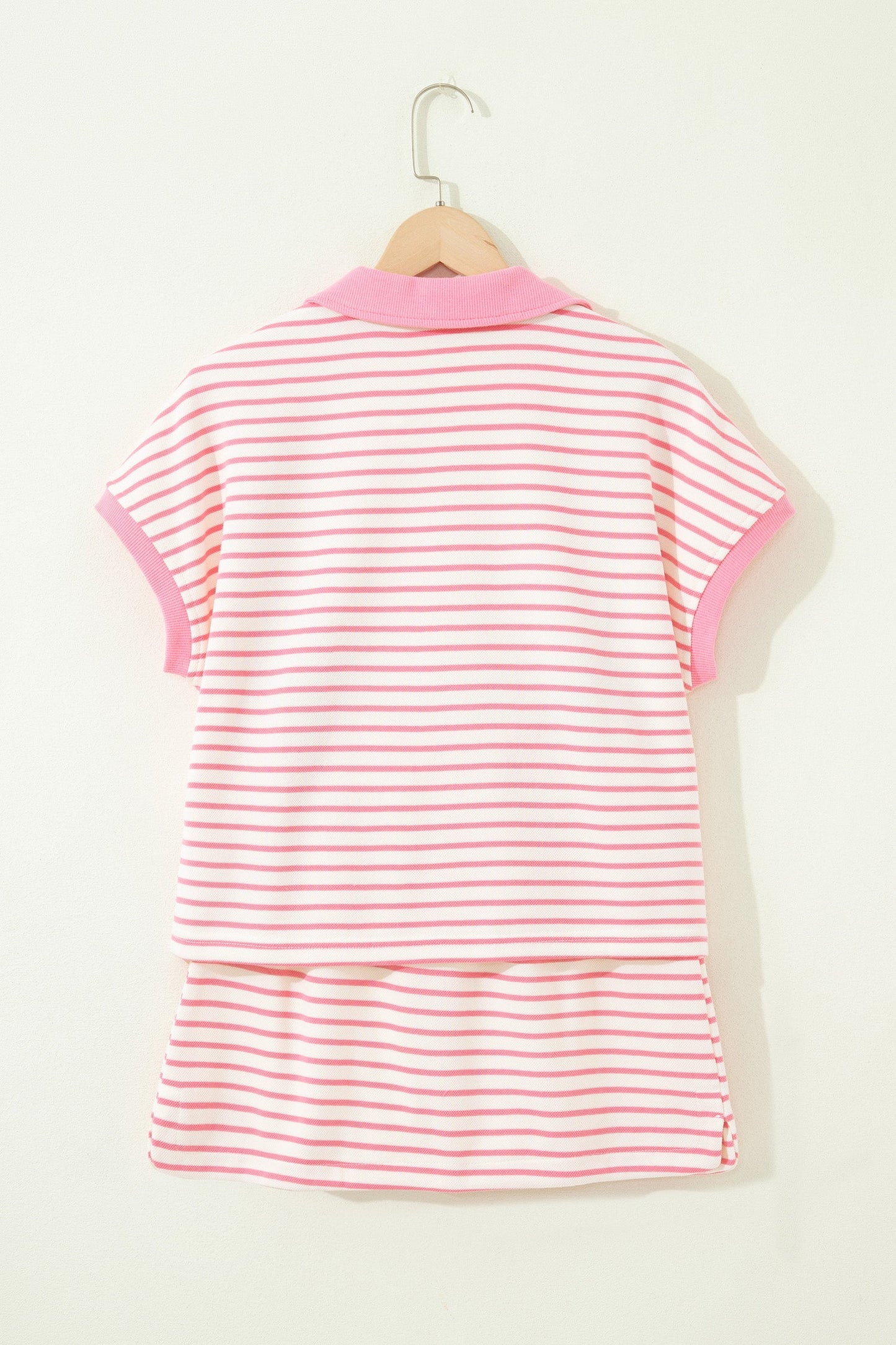 Stripe Colorblock Polo Tee & Drawstring Skort Set