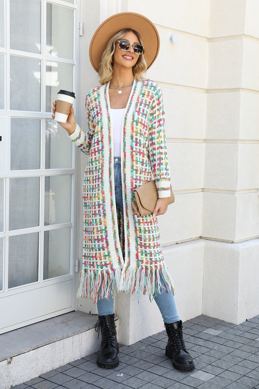 NicholesGifts Women Open Front Fringe Hem Cardigan