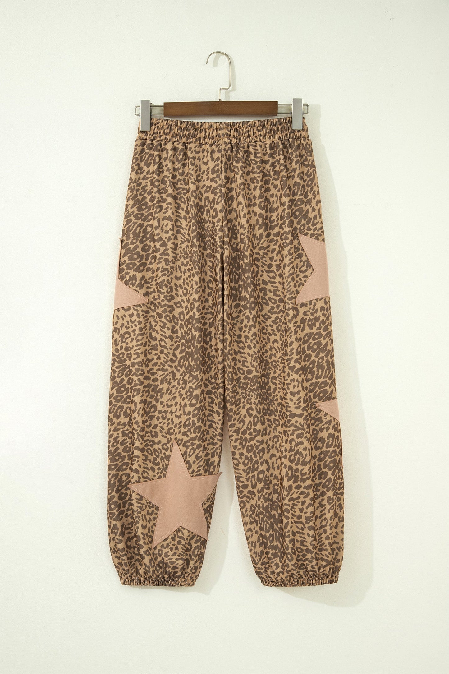 Leopard Star Patch Drawstring Jogger Pants