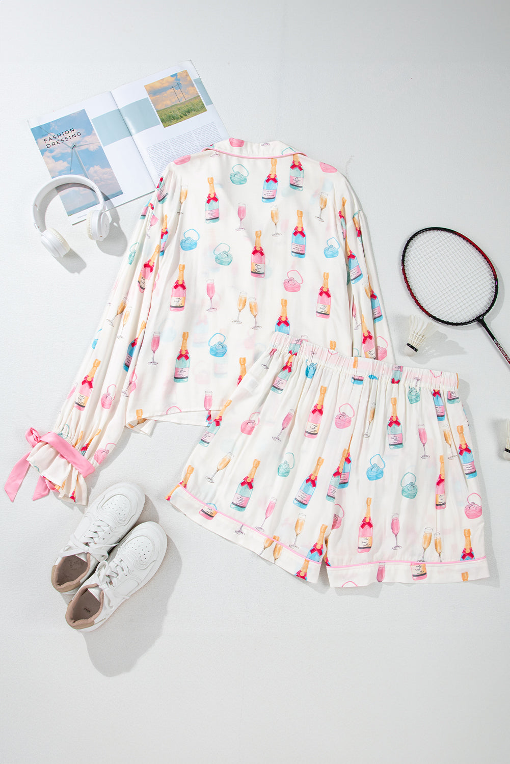 Plus Size Valentine Champagne Bow Tie Pajama Set