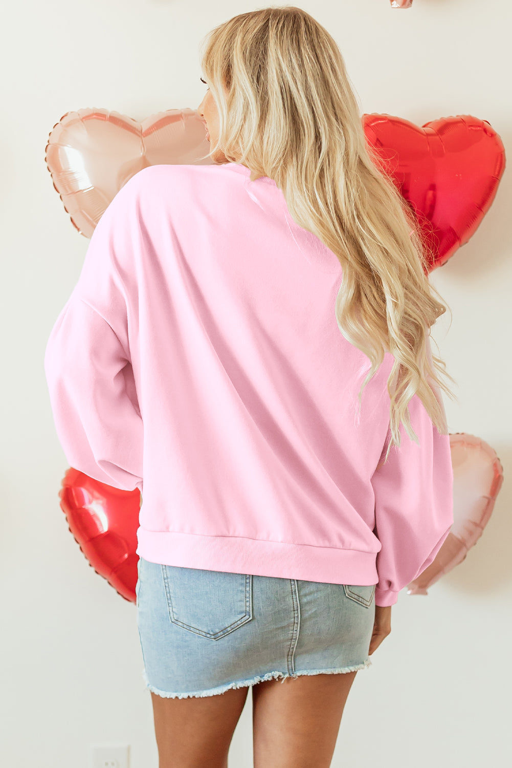 Bow Embroidered Lantern Sleeve Sweatshirt