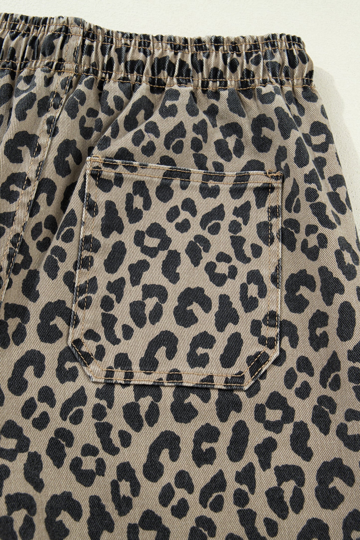 Leopard Denim Drawstring Elastic Waist Loose Pants