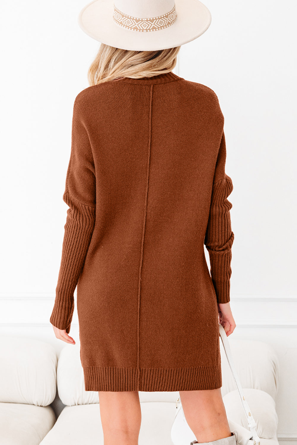Ribbed Mock Neck Sweater Dress