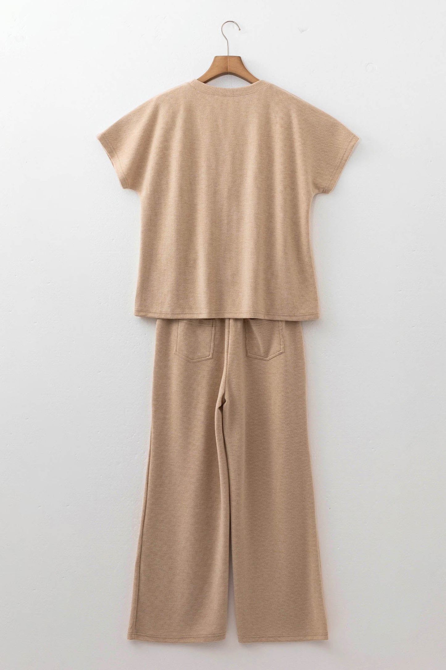 Ribbed Short Sleeve Top & Wide Leg Pants Set