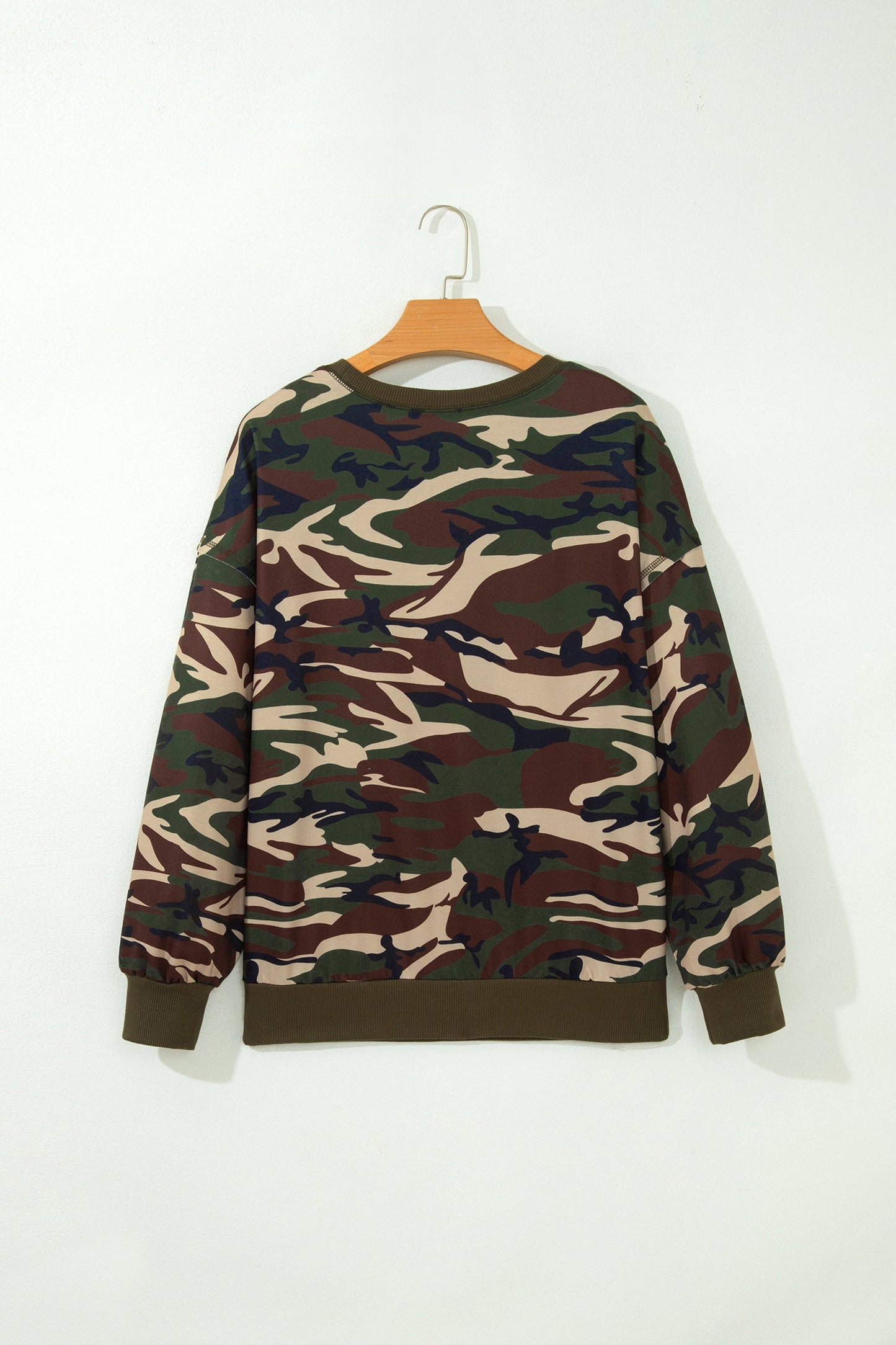 Camo Baggy Round Neck Long Sleeve Pullover Sweatshirt