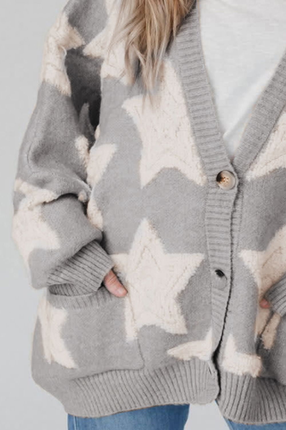 Women Star Button Up Long Sleeve Cardigan