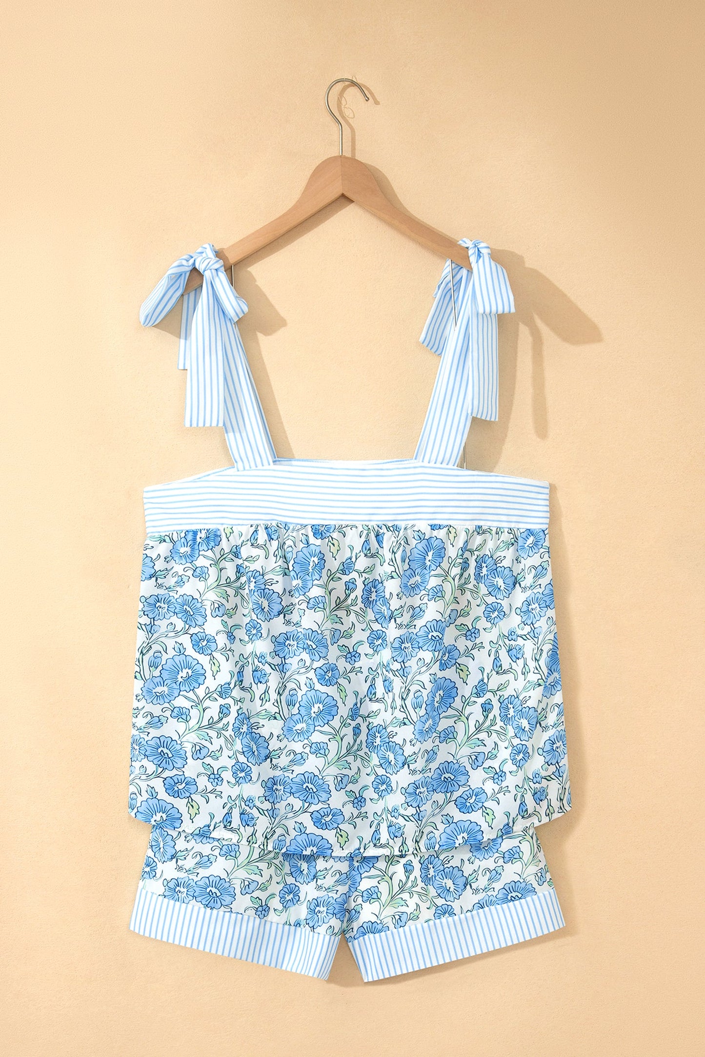 Floral Stripe Patchwork Top & Shorts Set