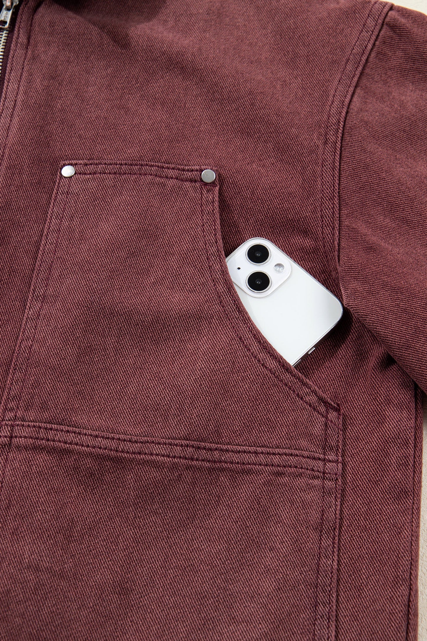 Corduroy Collar Zipped Front Denim Jacket