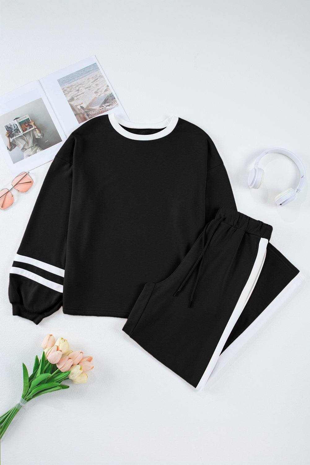 Varsity Stripe Patchwork Pullover and Pant Set