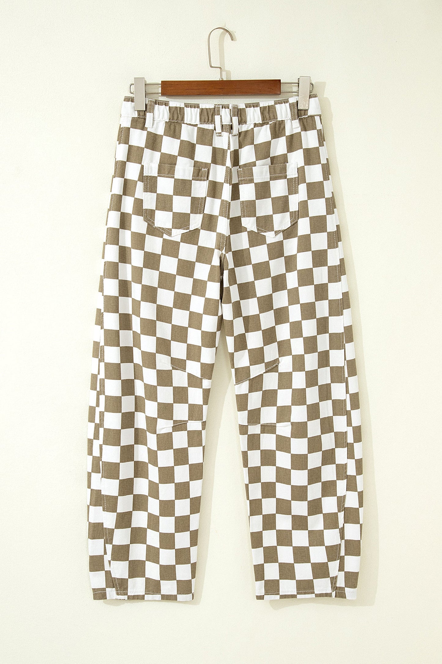 Checker Denim Barrel Leg Pants
