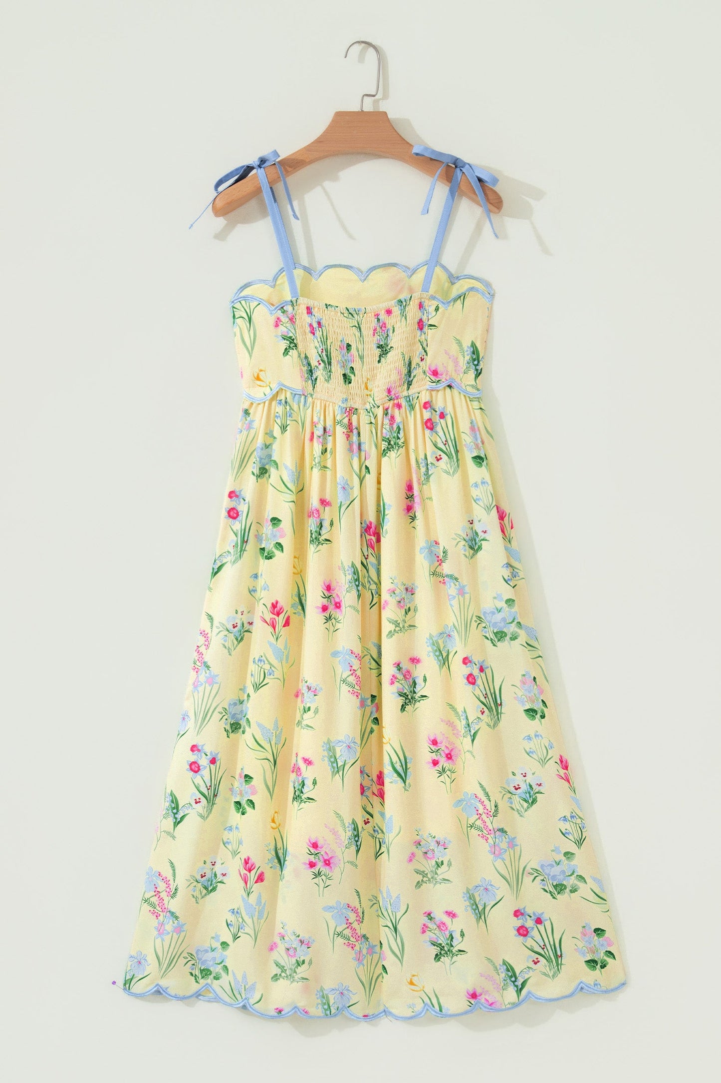 Floral Contrast Trim Tie Strap Midi Dress
