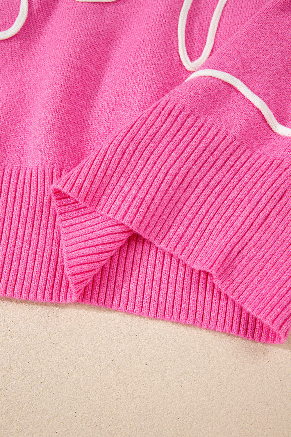 Bow Corded Floral Ribbed Trim Sweater